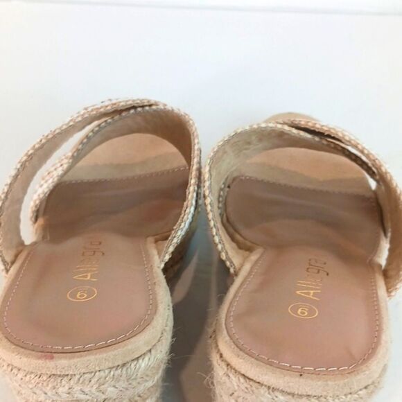 Allegra K Women's white/tan crisscross strap platform slide wedges sandals S/ 9 - Picture 6 of 7